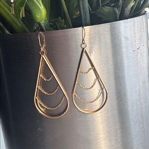 14K Gold Teardrop W/3 Chain Drop Earrings